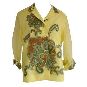 Alfred Shaheen Blouse Top Hawaiian Vintage 1970s Metallic Ink Small Medium